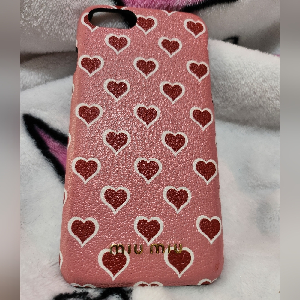 0012. Miu Miu Pink Heart-Patterned iPhone Case X XS